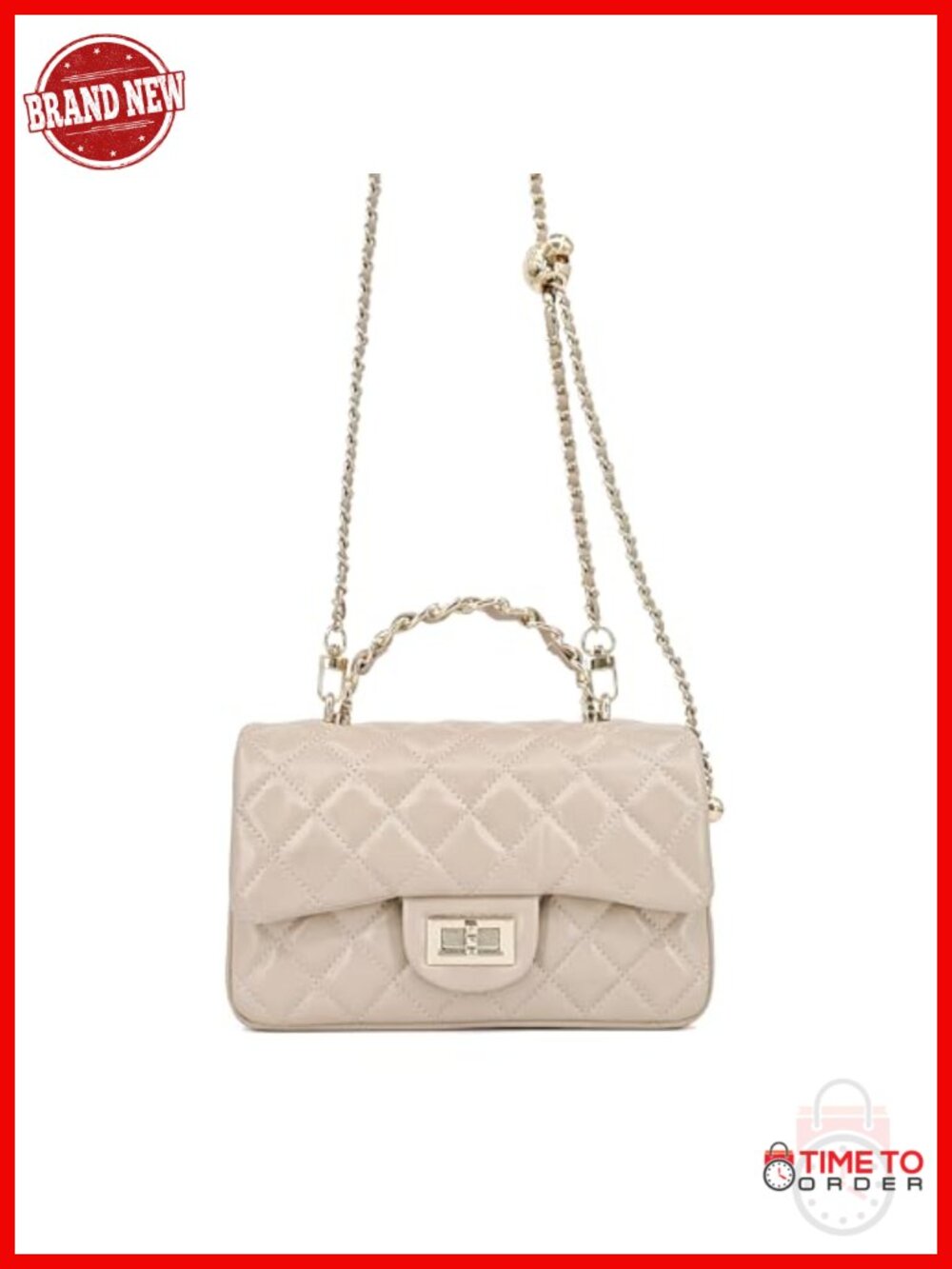 Small Quilted Crossbody Bag with Gold Chain Strap, Leather Shoulder Purse - Picture 6 of 6